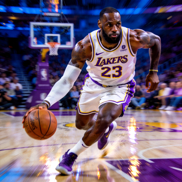 NBA超级巨星运球突破瞬间，强壮体魄与灵动技巧结合展现篮球魅力